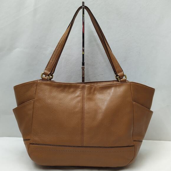 Coach Brown Pebbled Leather Double Handles Zipper Tote Bag - Picture 2 of 16